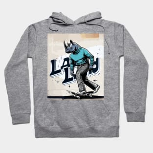 Retro Rhino Skateboarder - Vintage Style Illustration Hoodie